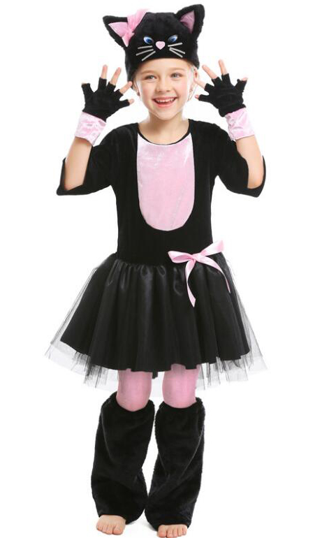 F68162 Pink Black Cat Dress Suit Halloween Carnival Party Cosplay Animal Costume